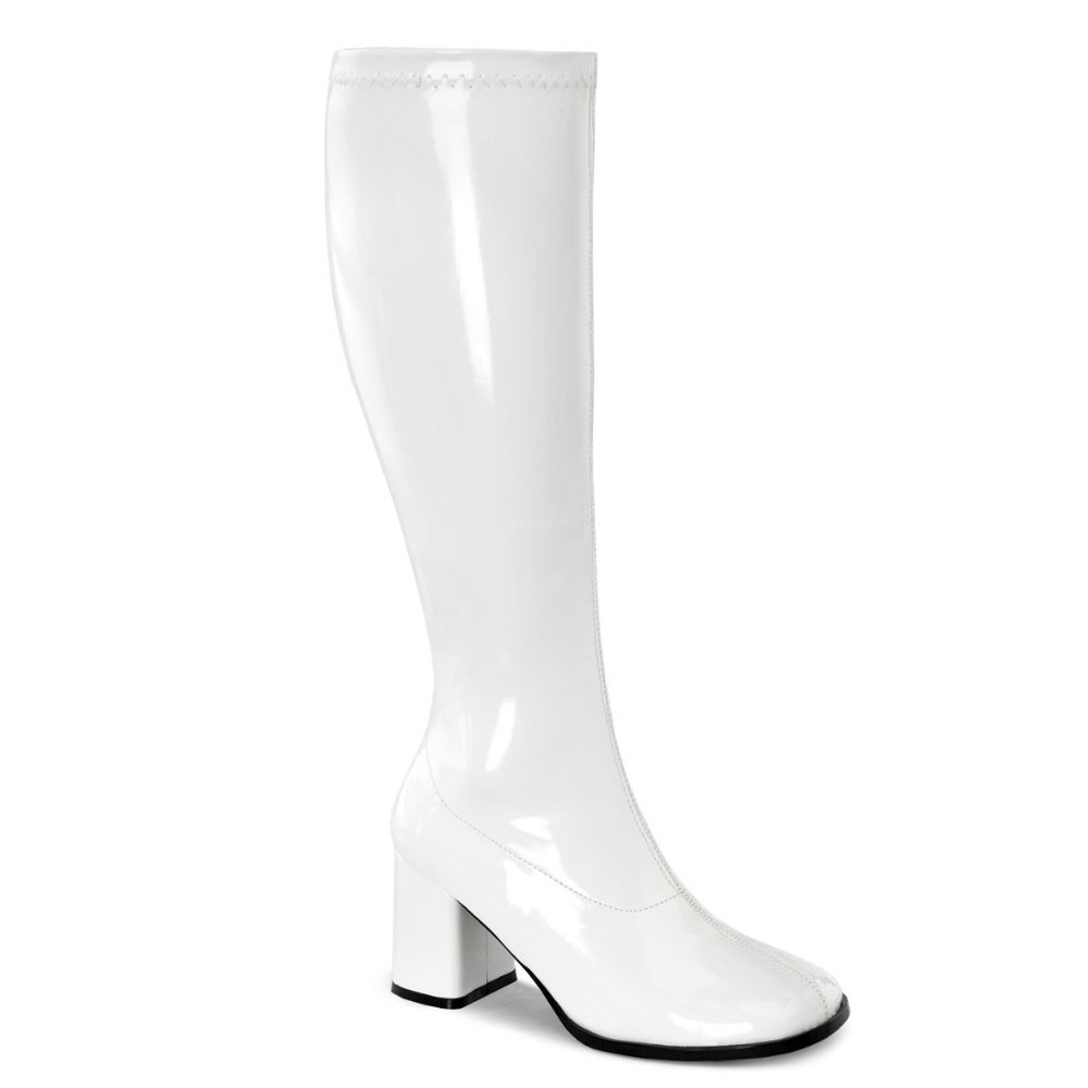 Funtasma Glossy White Knee-High Block Heel Boots